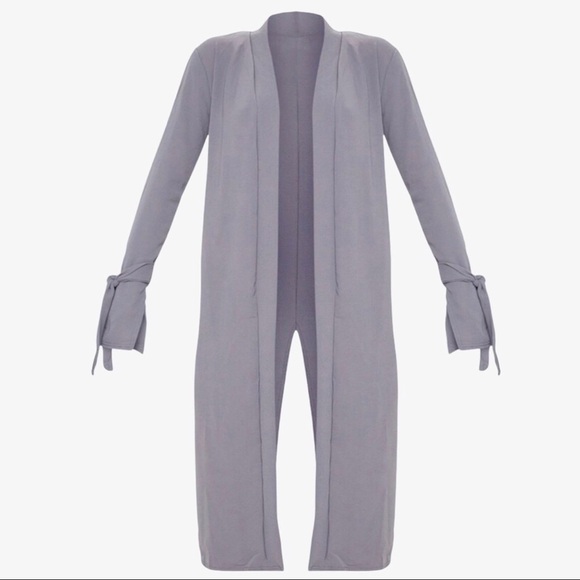 PrettyLittleThing Ana Duster Jacket Gray Size Medium Tie Sleeve Kimono - Picture 2 of 10